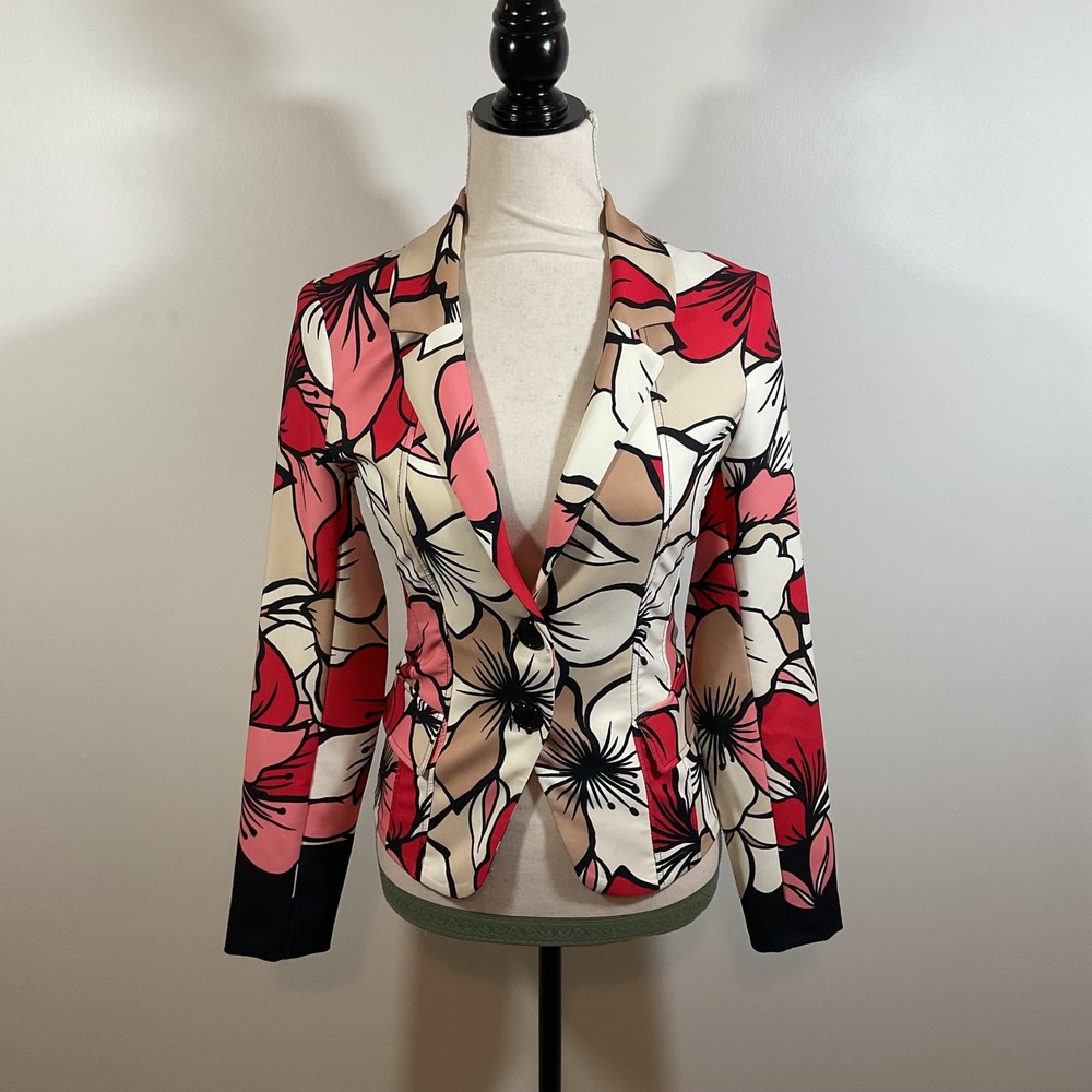 Rinascimento Italy Floral Blazer M Tailored Slim Fit Jacket Stretch Artsy Career